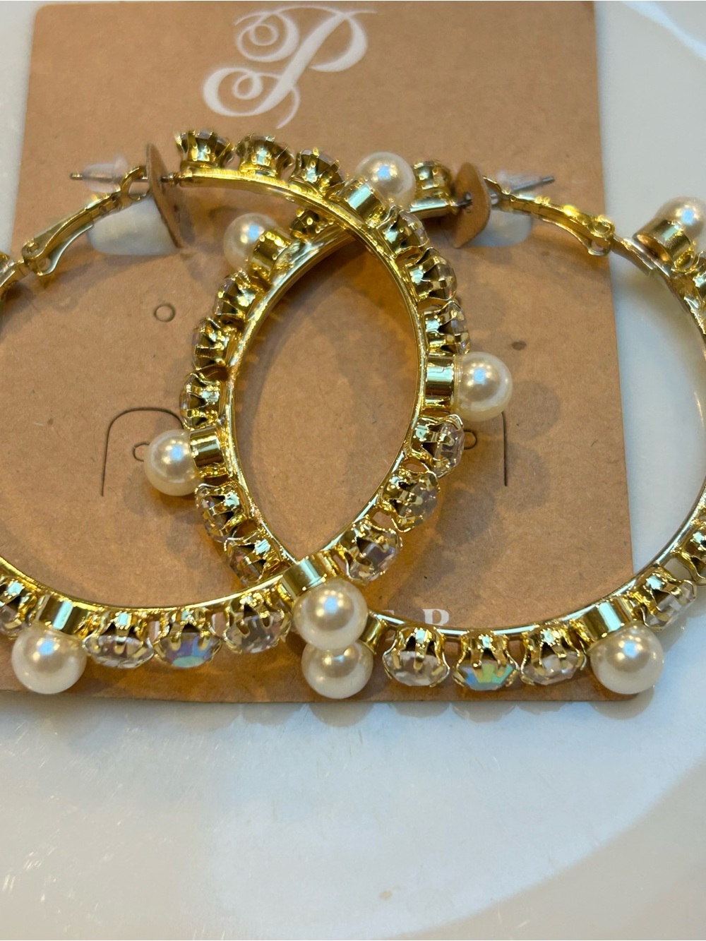 Plunder Gold Pearl & Crystal Hoop Earrings